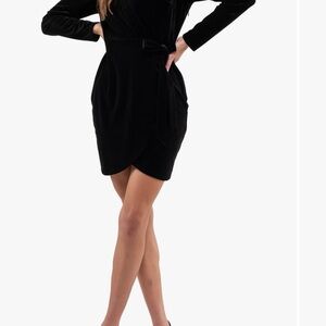 Black Long Sleeve Wrap Velvet Dress